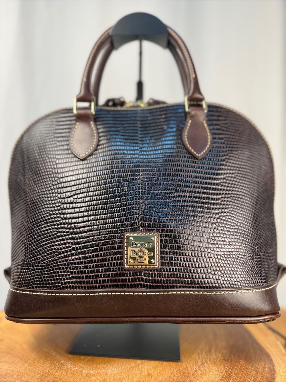 Dooney & Bourke Espresso Brown Lizard Embossed Leather Zip-Zip Satchel NWT